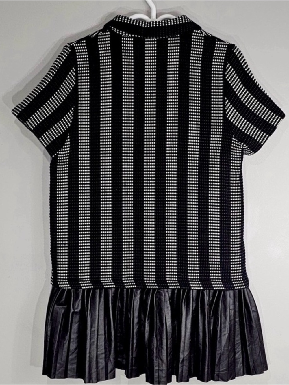 ZARA Textured Knit Polo Button Front Pleated Mini Dress Size M - Picture 6 of 10